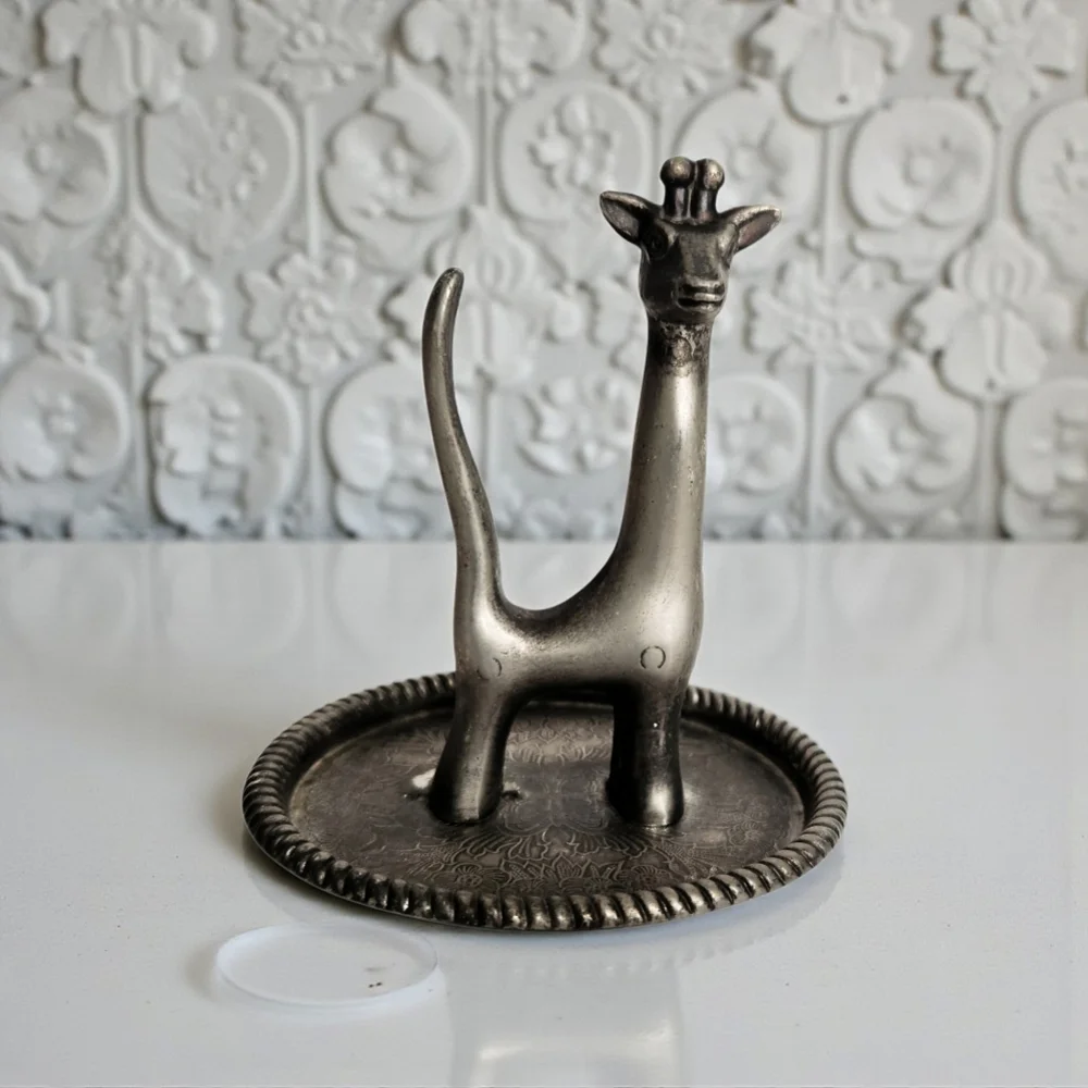 Vintage Silver Plated Giraffe Ring Holder Trinket Dish Hong Kong Whimsical